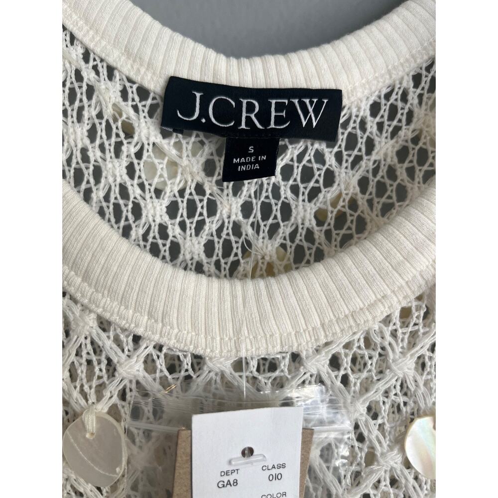 J.Crew NWT $98 Coastal Ivory Shell Embellished Open-Knit Tank Top Sz S Beach - Picture 2 of 5